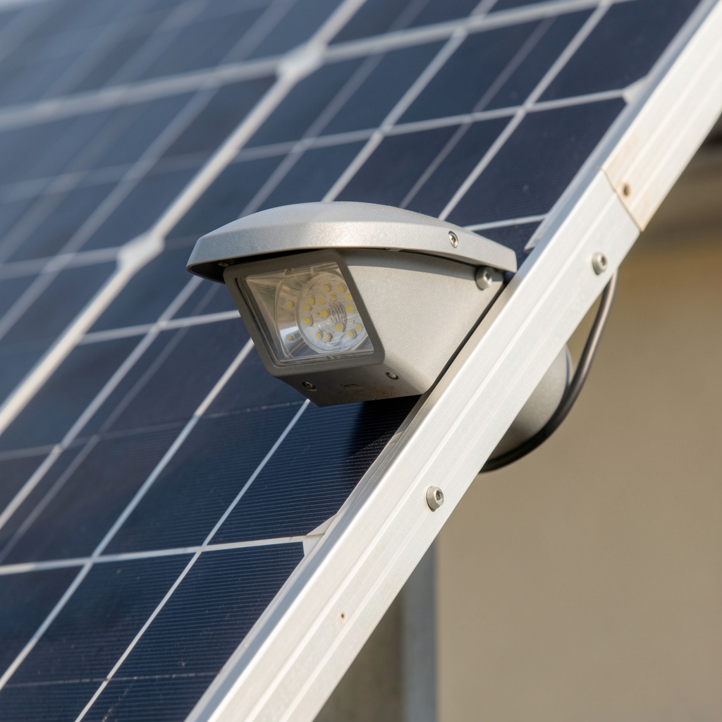 Aplique de pared exterior moderno en acero inoxidable cepillado con luz LED de 12W, montado sobre pared de ladrillo visto en una entrada de casa con jardín